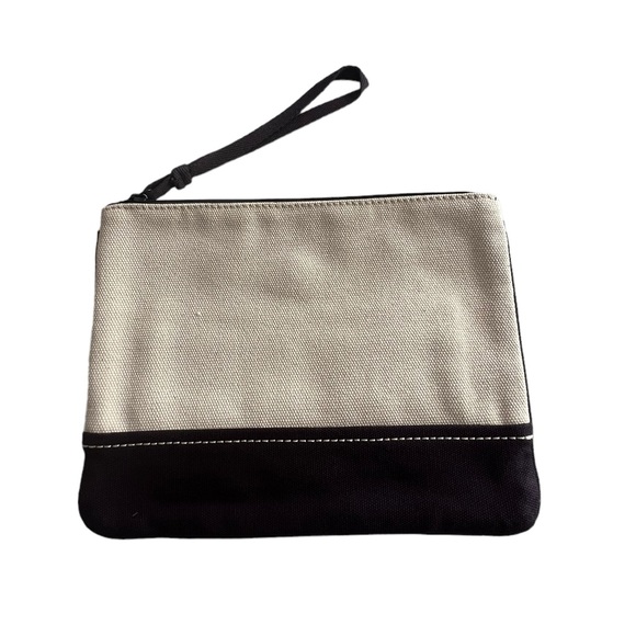 Lands’ End Medium Navy & Natural Zipper Canvas Pouch Wristlet NEW - Picture 3 of 6